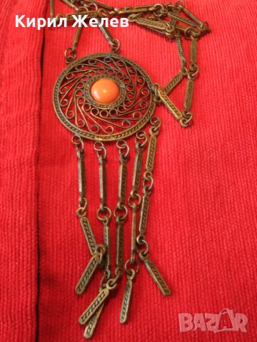 СТАРА СКЪПОЦЕННА ОРНАМЕНТИРАНА ОГЪРЛИЦА МАСИВЕН БРОНЗ с ШЛИФОВАН ЧЕРВЕН КОРАЛ АРТ ДЕКО БИЖУ 26927, снимка 17 - Антикварни и старинни предмети - 34896286