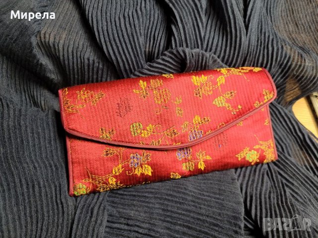Голямо  портмоне от КОПРИНА,  японски стил, бордо на цветя, снимка 1 - Портфейли, портмонета - 39488353