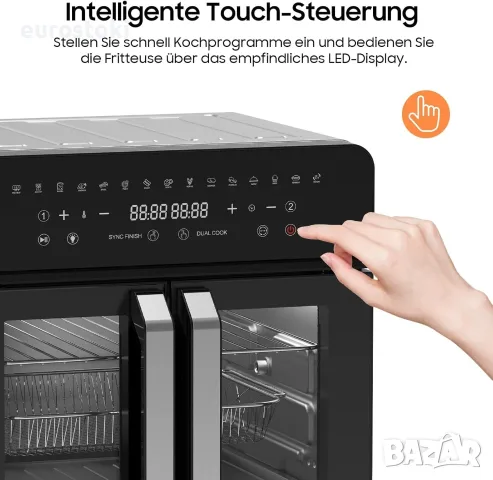 Iceagle XXL Фритюрник с горещ въздух 23L с двойна камера с подвижен разделител за готвене, снимка 5 - Фритюрници - 56184451
