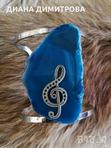 Ръчно декориран сет /комплект /гривна и колие със син ахат! Подарък за жена! , снимка 6 - Бижутерийни комплекти - 35107059