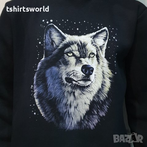 Нов мъжки суичър с дигитален печат Вълк - Звезди, Серия вълци, снимка 2 - Суичъри - 38906774