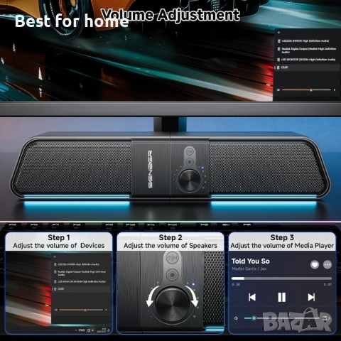 SENZER CS20 2 в 1 Bluetooth компютърни високоговорители за настолен компютър, USB Plug & Play, снимка 5 - Тонколони - 54147578