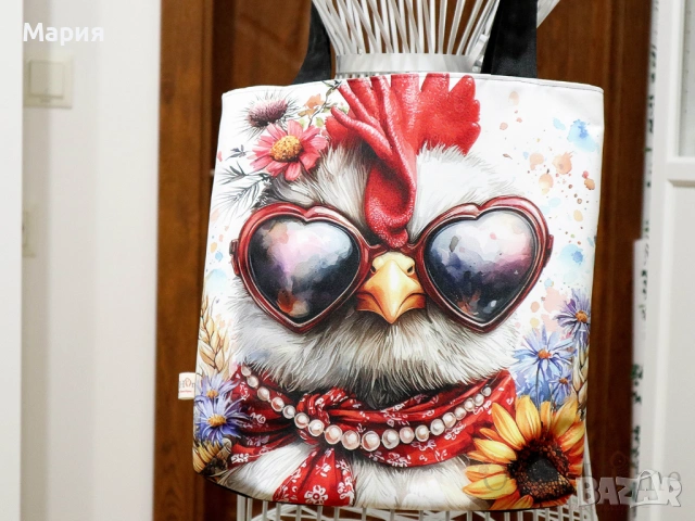 Текстилна торба с Кокошка, ръчна изработка, снимка 5 - Чанти - 54249788