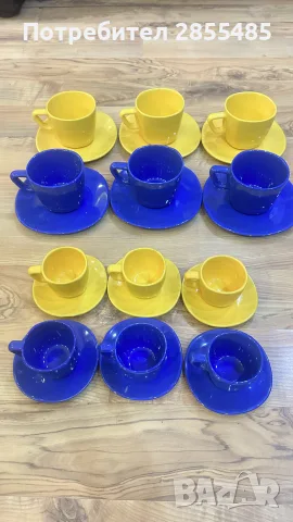 сервиз за хранене голям, цветен и чаши за кафе и чай – 41 части (жълт и син), снимка 4 - Сервизи - 56250874