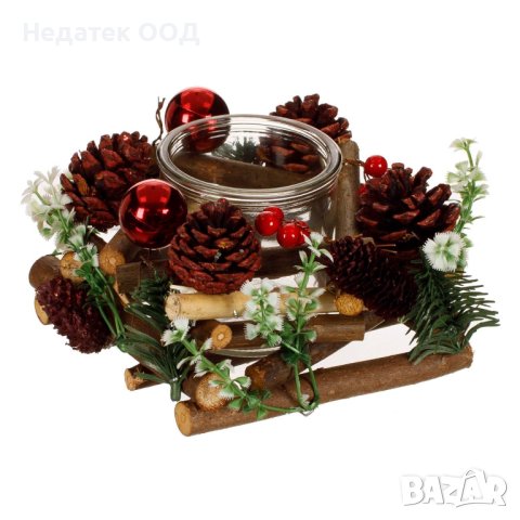 Коледен венец със свещ, 15x15x11см 