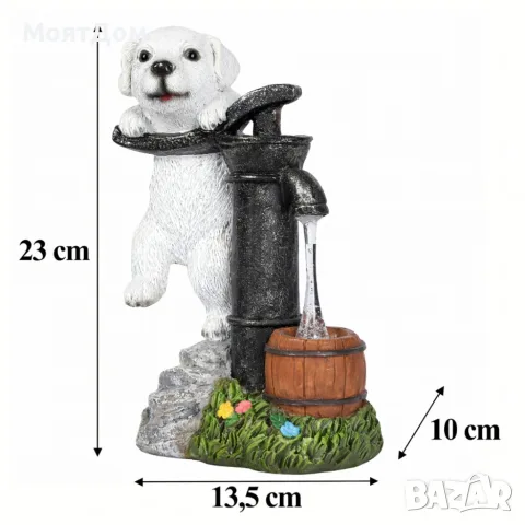 Соларна градинска LED лампа кученце с декоративен фонтан – IP44, автоматично осветяване, снимка 2 - Лед осветление - 55772804