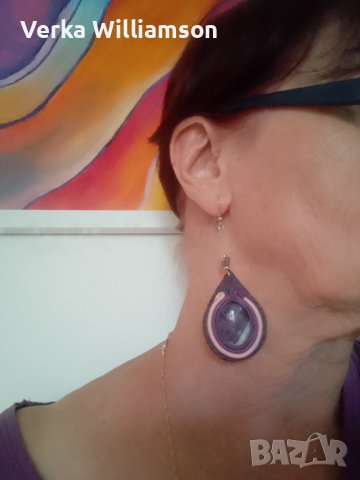 Лилав комплект колие, обици с пръстен от кожа и аметист модел 30, снимка 4 - Бижутерийни комплекти - 38409661