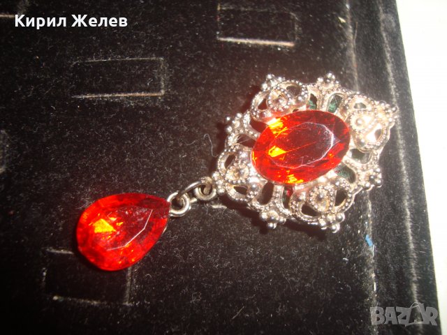 КРАСИВА АРТ-НУВО СТИЛ БРОШКА ПОЗЛАТЕНА с РУБИНИ КРИСТАЛИ 12381, снимка 2 - Други - 31247165