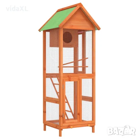 vidaXL Къщичка за птици кафява 60x58,5x160 см масивна чамова дървесина