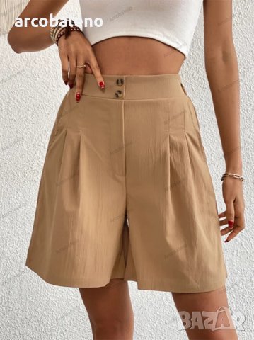Дамски едноцветни плисирани шорти с висока талия - 023, снимка 1 - Къси панталони и бермуди - 40242120