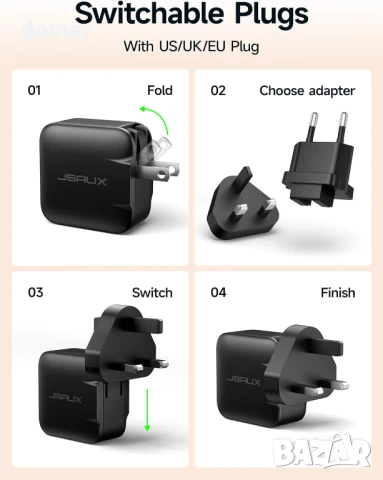 JSAUX 65W USB C зарядно за Nintendo Switch 2, ROG Ally, Steam Deck, таблети, лаптопи, 2 метра кабел, снимка 6 - Друга електроника - 50582335