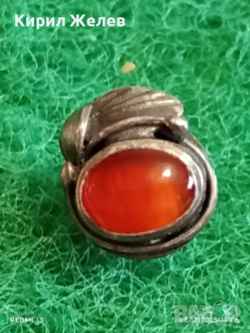 Винтидж сребърна обеца с кехлибар ювелирна изработка 38876, снимка 3 - Обеци - 52687059