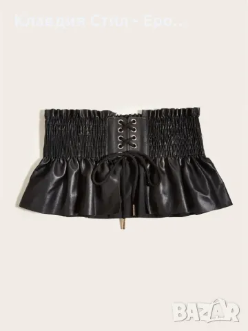 Елегантен ластичен кожен колан с пеплум, снимка 2 - Колани - 48172443