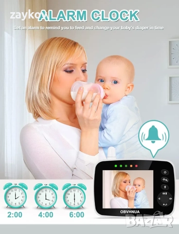 OBVHNUA Бебефон с камера 3.5-инчов видео бебефон LCD бебефон с въртене 355°/120° Еко режим , снимка 6 - Камери - 52510660