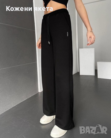 Черен разкроен панталон широк крачол OYSHO с ластичен колан, снимка 1 - Панталони - 44595537