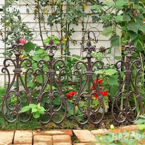 Декоративна чугунена ограда за цветни лехи Sungmor, висока 66 см, пакет от 4 здрави панела, снимка 3 - Градински мебели, декорация  - 52087460