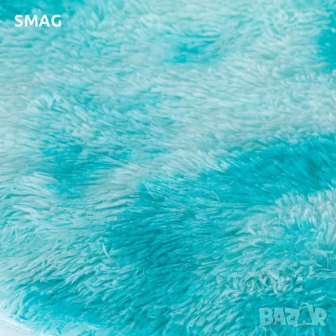 Декоративна кръгла пухкава постелка Синя 80 см S_1214367, снимка 2 - Килими - 47761813