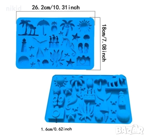 Голям морски слънце палма плажни чехли замък опашка рапан водорасло силиконов молд форма фондан гипс, снимка 3 - Форми - 51671216