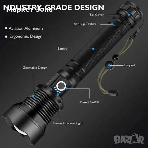 Мощно водоустойчиво зумиращо тактическо фенерче, снимка 3 - Къмпинг осветление - 51537673