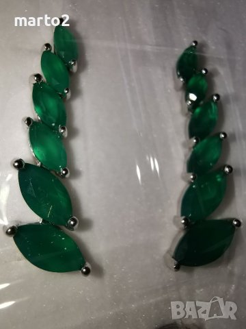 Елегантни Сребърни Обеци 925 с Натурален зелен Ахат (Agate):, снимка 6 - Обеци - 38165601