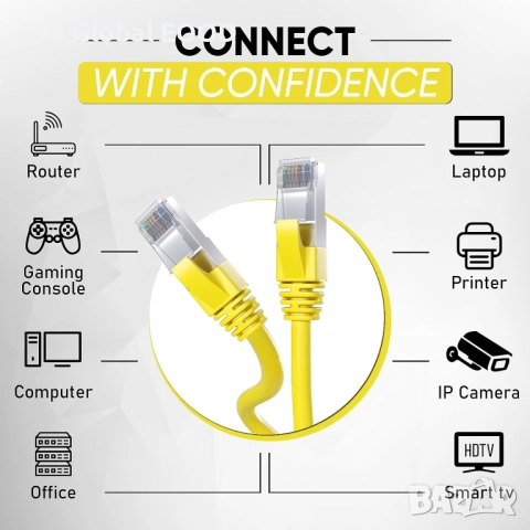 Mr. Tronic 50 м Cat7 мрежов кабел SFTP с RJ45 конектори жълт, снимка 5 - Кабели и адаптери - 52422917
