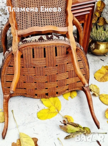 кресло в стил Луи 15 с гобленова тапицерия и ратанов гръб , снимка 10 - Столове - 53165521