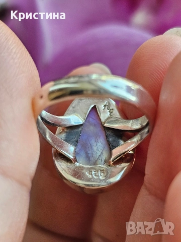 Красив сребърен пръстен с Лунен камък, снимка 4 - Пръстени - 54235057