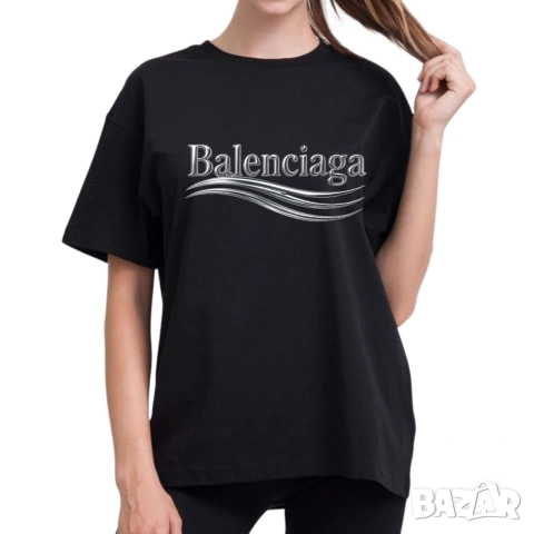 Balenciaga Oversize/ Баленсиага широка, дамска тениска, памучна фланелка, черна, щампа
