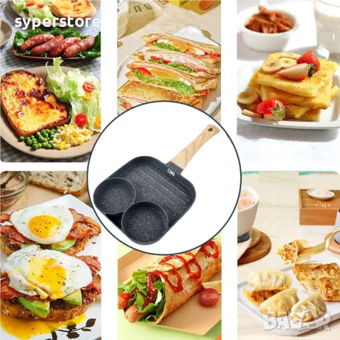 Тиган с 3 отделения Digital One SP01018, с незалепващо покритие, във формата на кръгове, за яйца , п, снимка 7 - Съдове за готвене - 49448330