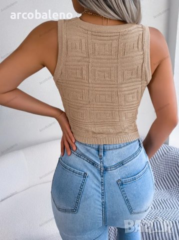 Дамски секси плетен потник, 3цвята, снимка 17 - Потници - 40040501