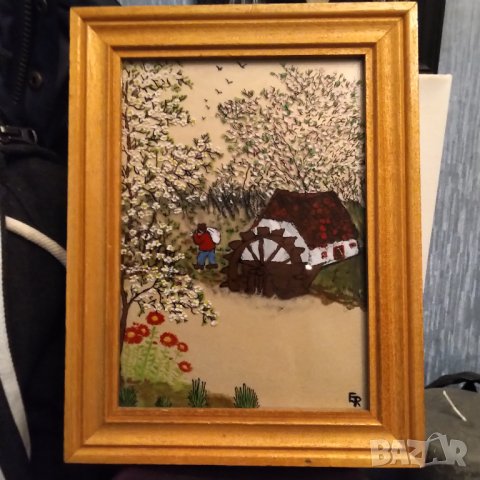 Картина найвизъм рисувана върху стъкло дървена рамка 