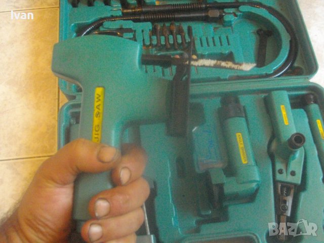 Комплект 5бр. Пневматични Различни Машини Аксесоари В Куфар-Мини Лентов Шлайф,Зеге,Ъглошлайф,Стойка, снимка 13 - Други инструменти - 42445186