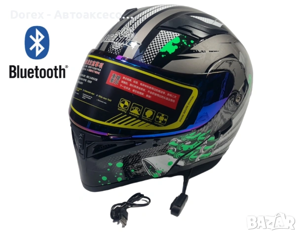 Модулна мото каска с Bluetooth хендсфри черна L и XL