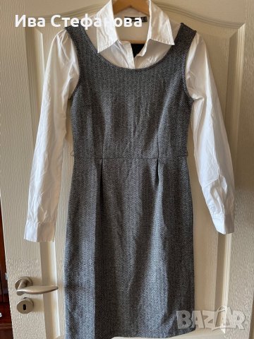 Комбинирана елегантна  рокля MEXX с бяла риза елегантна изчистена колежански училищен стил , снимка 4 - Рокли - 39721243