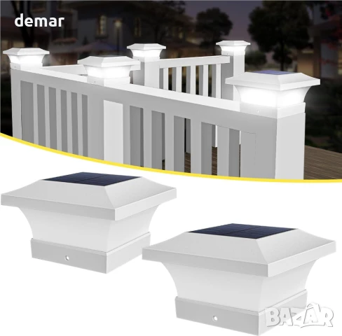 ILIKEPOW 2 бр. Соларни стълбови лампи, LED водоустойчиви, 6000К, снимка 7 - Соларни лампи - 50593987