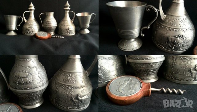 немски чаши и кани с ловни мотиви от Zinn/калай, снимка 3 - Антикварни и старинни предмети - 37303938