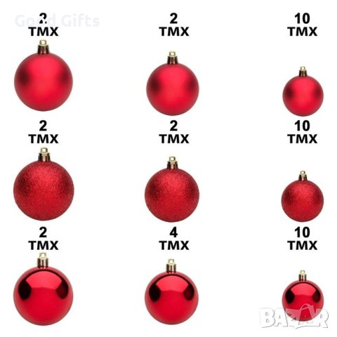 44 броя Комплект Червени коледни топки в 3 размера, снимка 2 - Други стоки за дома - 42673424