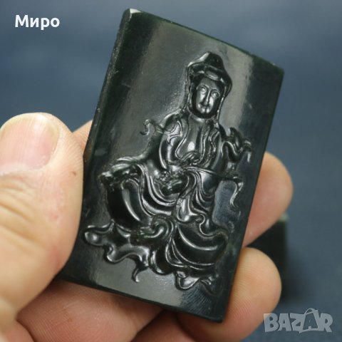 ЕСТЕСТВЕН НЕФРИТ С ИЗОБРАЖЕНИЕ НА АЗИАТСКА БОГИНЯ???БУДА??? МЕДАЛЬОН ВИСУЛКА , снимка 5 - Антикварни и старинни предмети - 40492872
