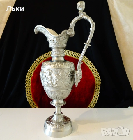 Божествена калаена ваза,кана,Ангели,Лъв,лози,барок,1.5 кг. , снимка 3 - Антикварни и старинни предмети - 51713122