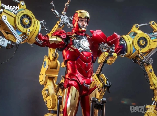 HOT TOYS DELUX Iron Man 2 QS021 Iron Man and Suit-Up Gantry 1/4 Scale Collectible Figure Set, снимка 3 - Колекции - 53999461