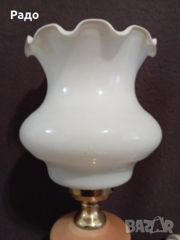 Комплект от две месингови лампи с бели стъклени абажури, снимка 4 - Настолни лампи - 54038680