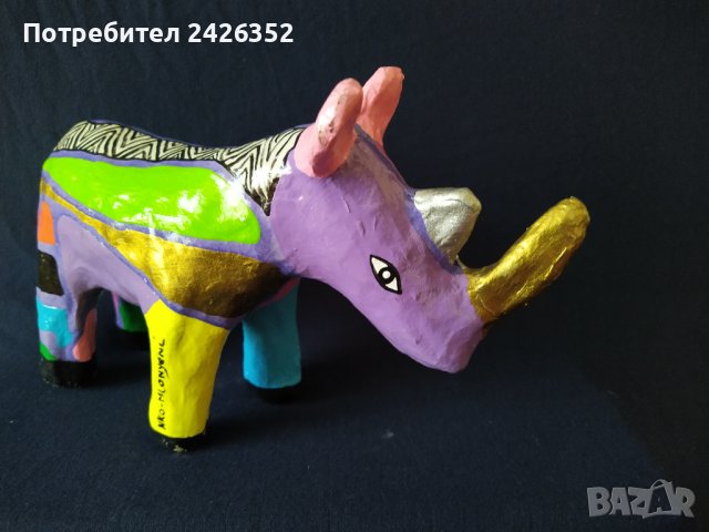 Стара фигура, цветен носорог, папие-маше, снимка 5 - Статуетки - 38055851