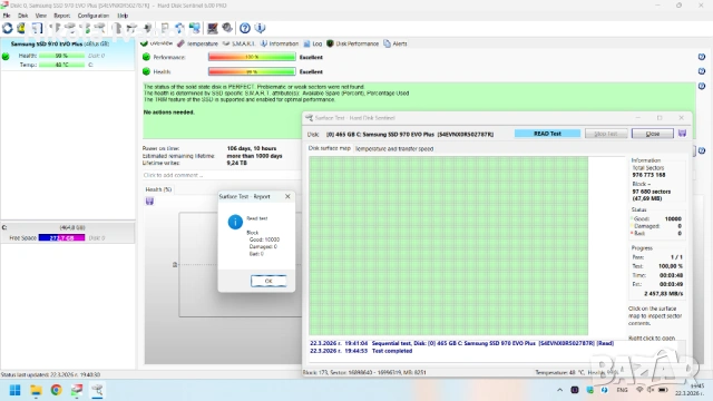 Samsung 500GB M.2 NVMe SSD 970 EVO Plus | PCIe 3.0 | 99% Живот, Тестван! | ССД диск, снимка 4 - Твърди дискове - 53938895