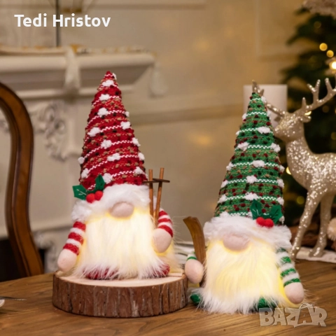 Светеща коледна играчка – Декорация с LED осветление и плетена шапка, снимка 2 - Декорация за дома - 52588871