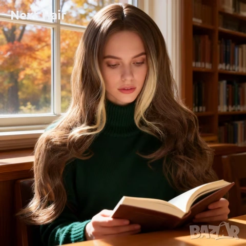 Ефектна кафява 66 см перука с руси предни кичури на път, снимка 3 - Аксесоари за коса - 53942455