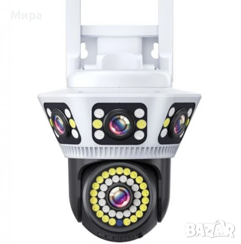 Пълноцветна панорамна 6K Wi-Fi камера за нощно виждане с 4 обектива и двоен интерком, снимка 1