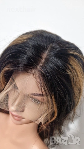 Естествена черна чуплива перука от бразилска човешка коса с руси кичури 75 см - Lace Front 13x6, снимка 5 - Аксесоари за коса - 53136499