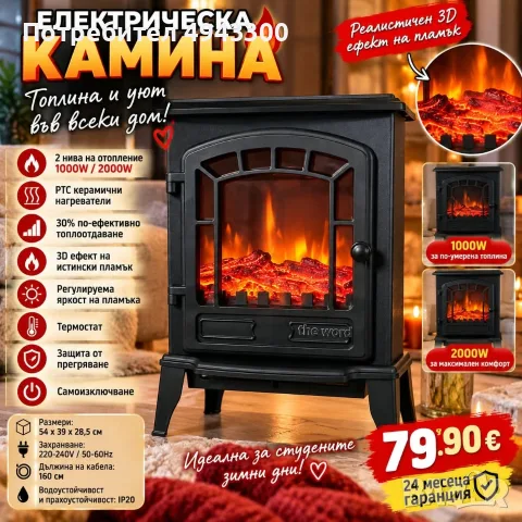 Електрическа камина, 2000W