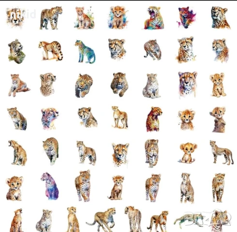 50 бр Леопард Пума Тигър  самозалепващи лепенки стикери за украса декор картонена торта и др, снимка 4 - Други - 51322372