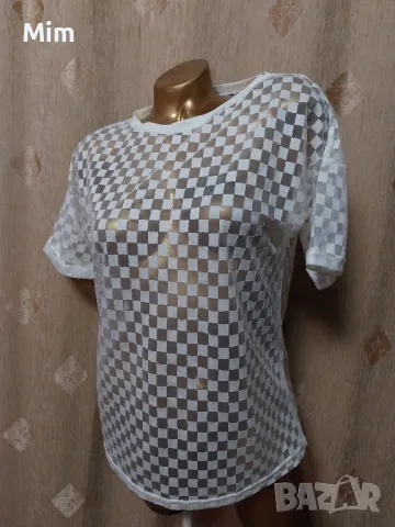 Бяла тениска на квадрати , снимка 5 - Тениски - 49971569